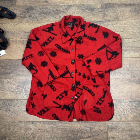 Carole Little Jackets & Blazers - Women's Vintage 90s‎  Carole Little Red and Black Ski Print Fleece Jacket
